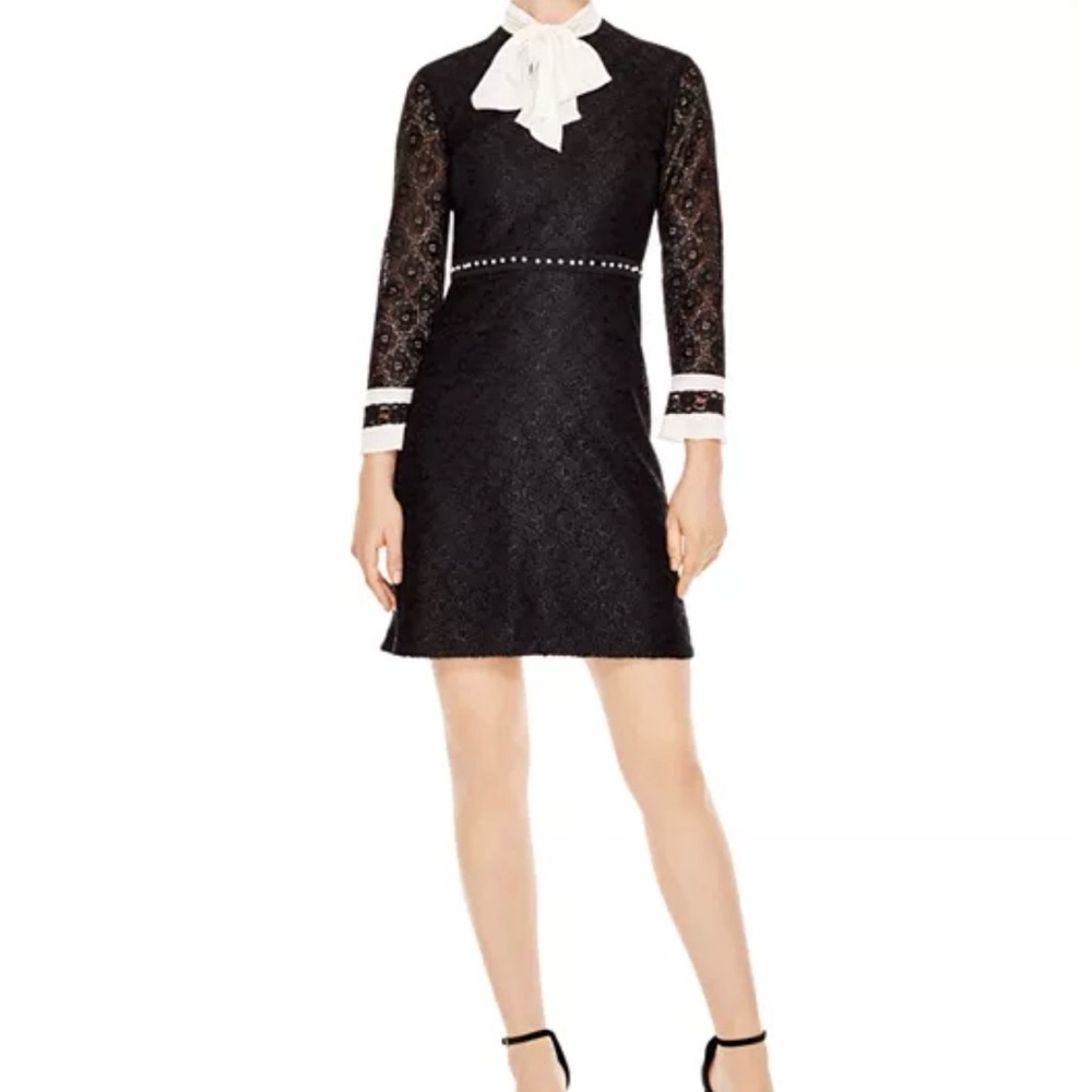 Sandro Black Lace Dress with White Details